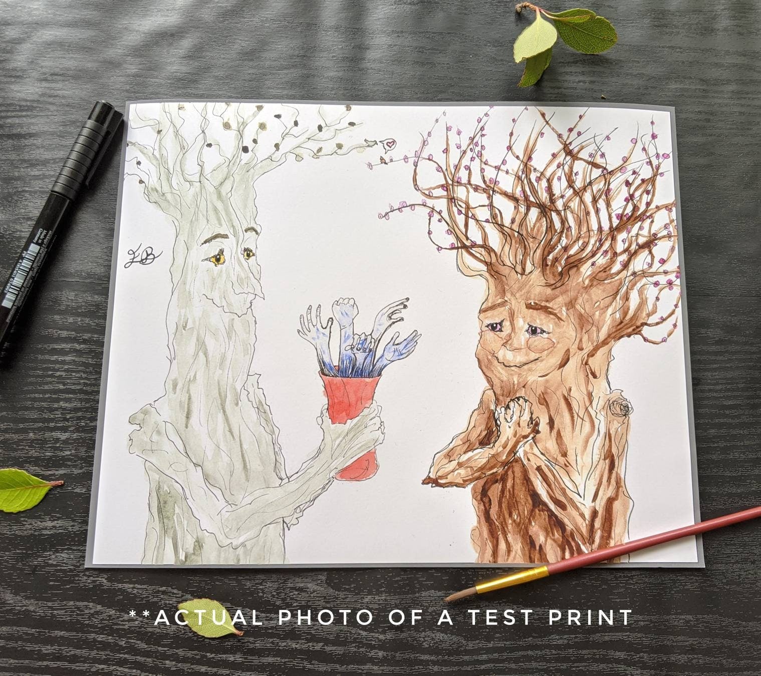 Treebeard finds an Entwife print, romance trees, tree people, tree nymph, ent wife, macabre romance, bouquet orchids, punny valentine