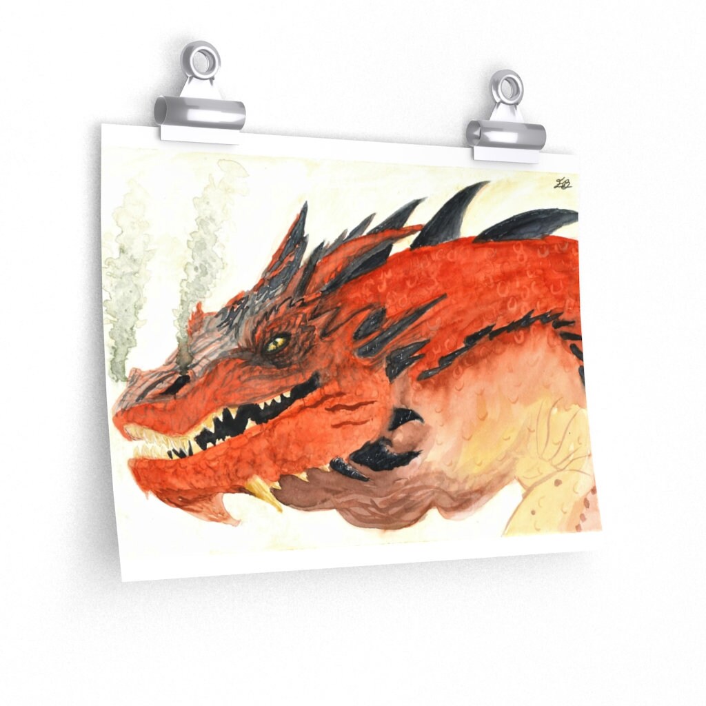 Smaug The Dragon, The Lord of the Rings Poster, Dragon Watercolor, Fantasy Illustration Print, Dragon Wall Art, The lord of the rings