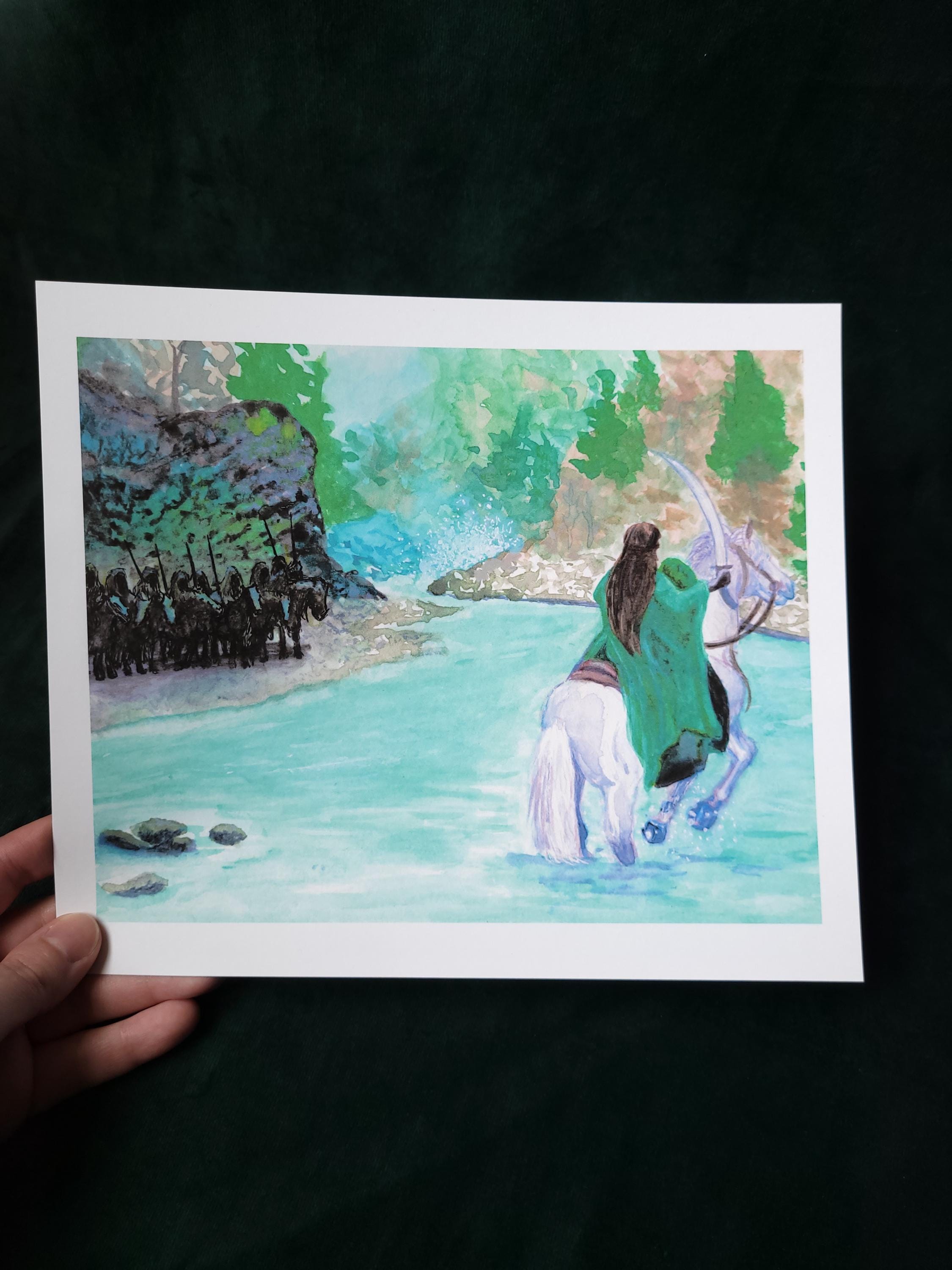 Arwen vs Nazgul River Chase Scene - Lord of the Rings Inspired Art Print