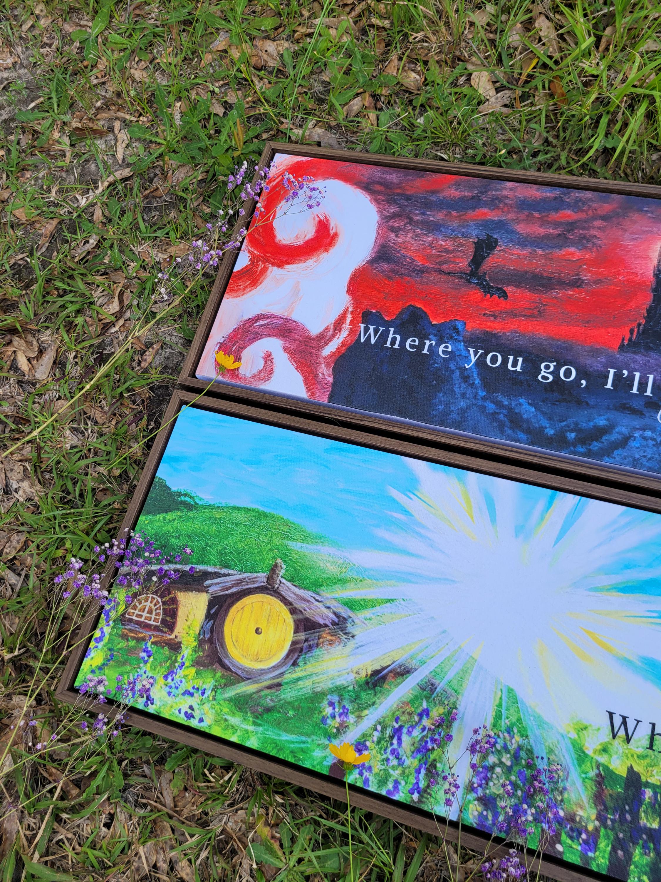 Where You Go I'll Go Lord of the Rings Framed Canvas Art Print Set | Middle-earth Wall Decor | Tolkien-Inspired Watercolor