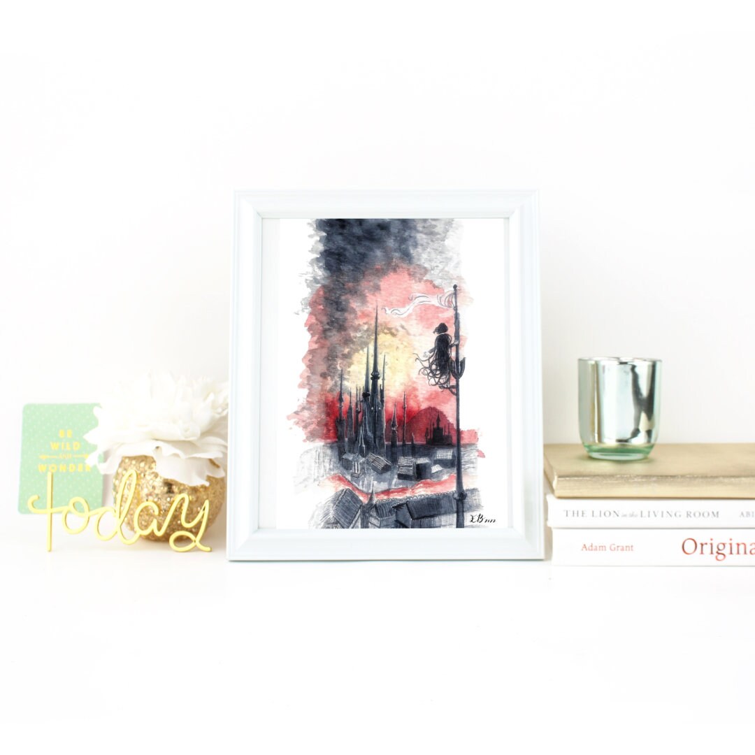 Luthadel Skyline, Mistborn Inspired Watercolor Print 5x7"