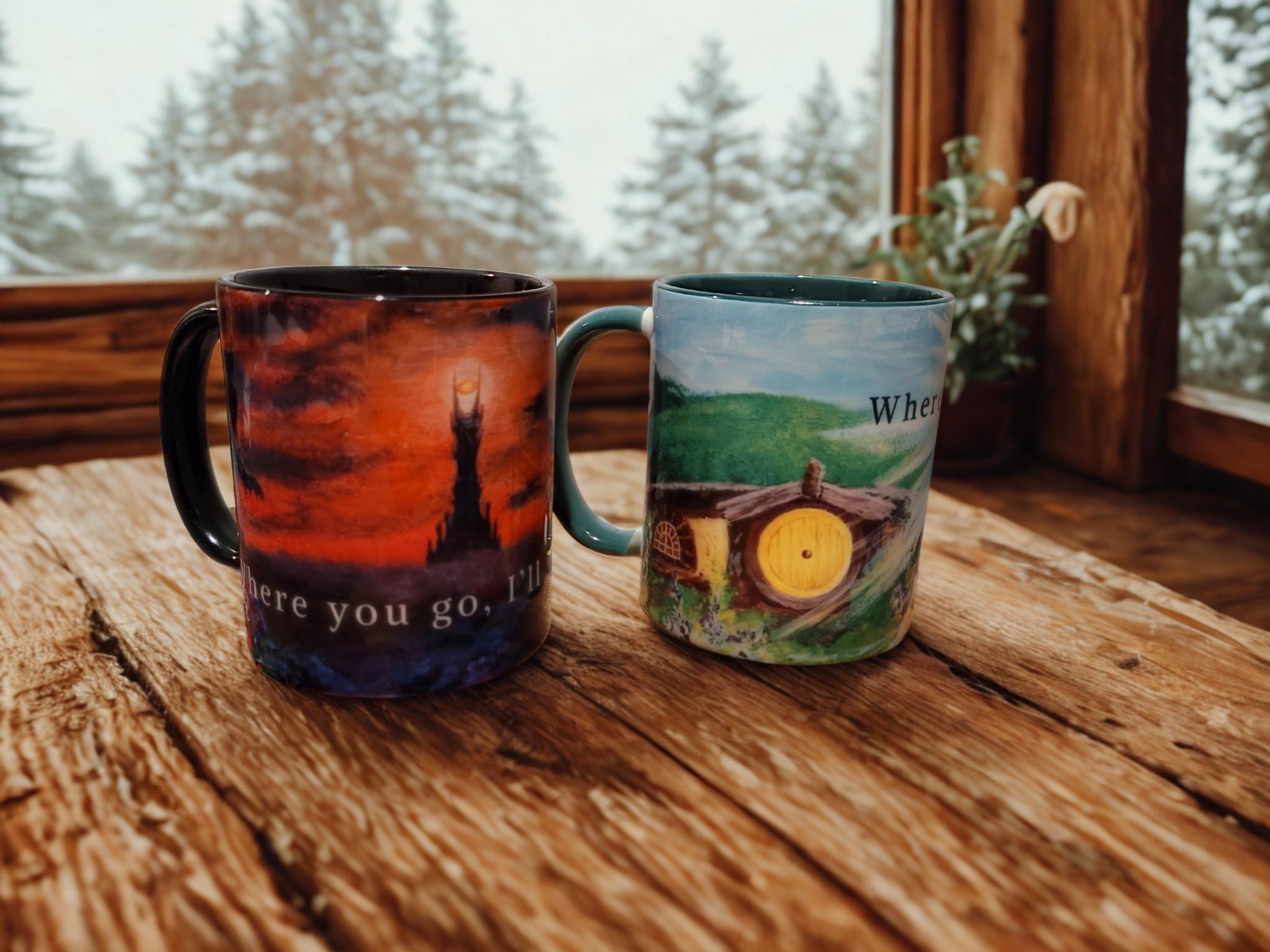 Where You Go I'll Go Where You Stay I'll Stay Mug Set | Lord of the Rings Couples Gift | Christian Marriage Mugs | Mordor & Shire Coffee Cup