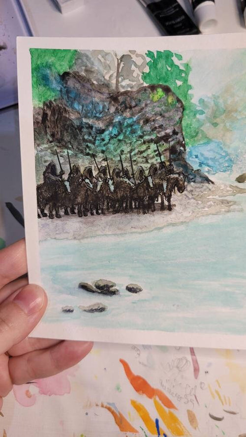 Arwen Painting Waters of Bruinen, Arwen faces the Black Riders, Original Watercolor Painting 6x8