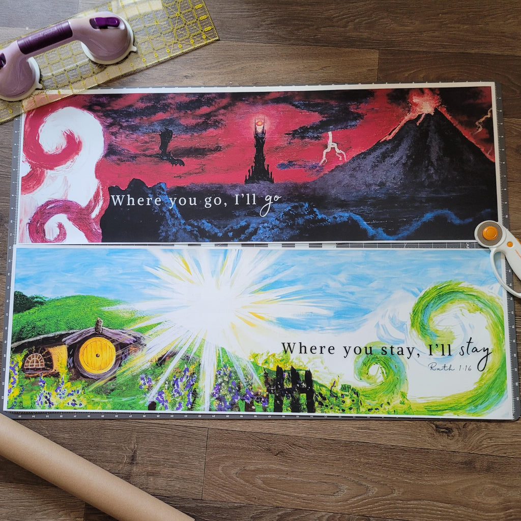 LOTR Wedding Anniversary art print, Mordor and Shire Painting, middle earth gift, Where you go I'll go Lord of the rings prints
