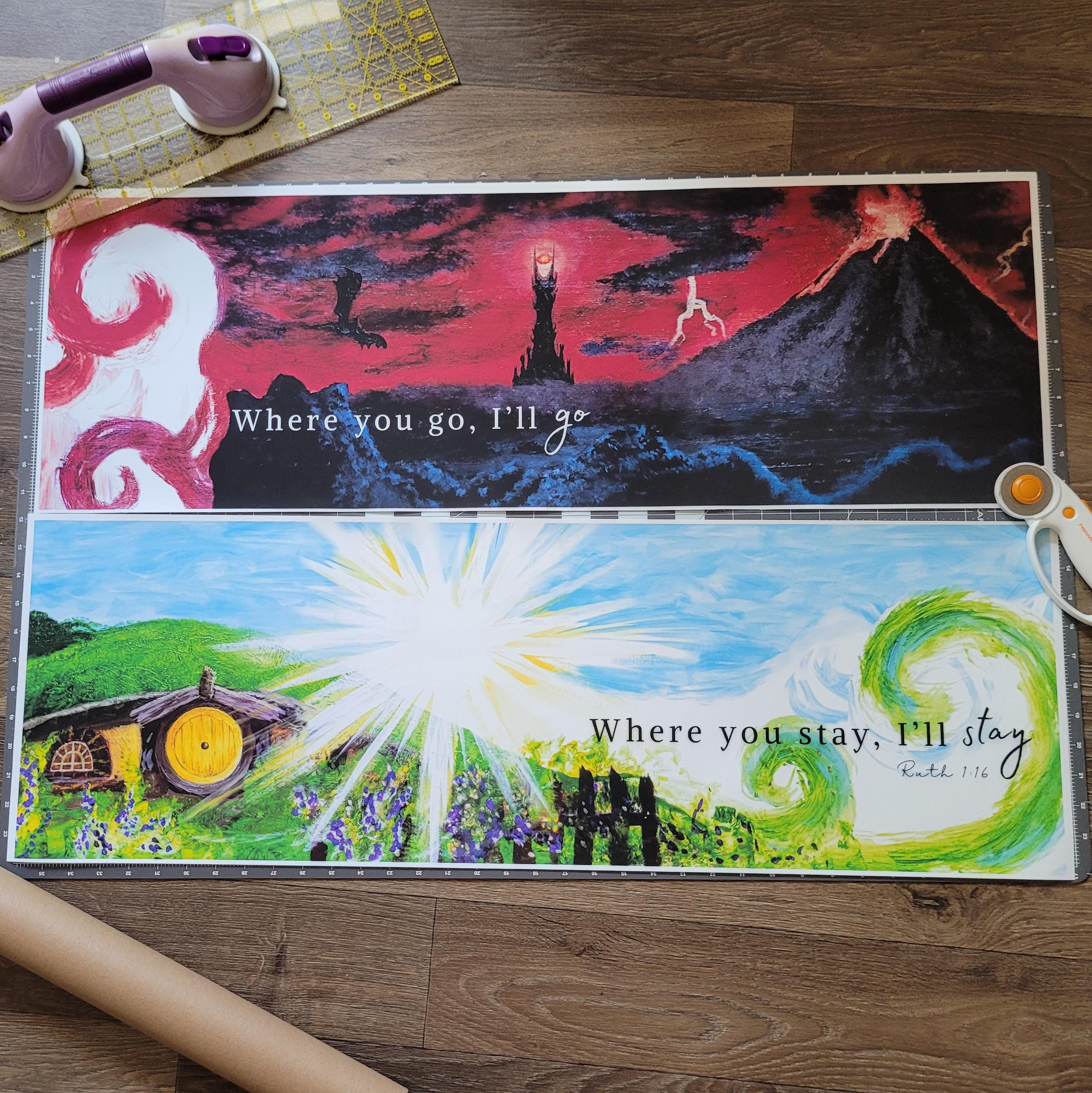 LOTR Wedding Anniversary art print, Mordor and Shire Painting, middle earth gift, Where you go I'll go Lord of the rings prints