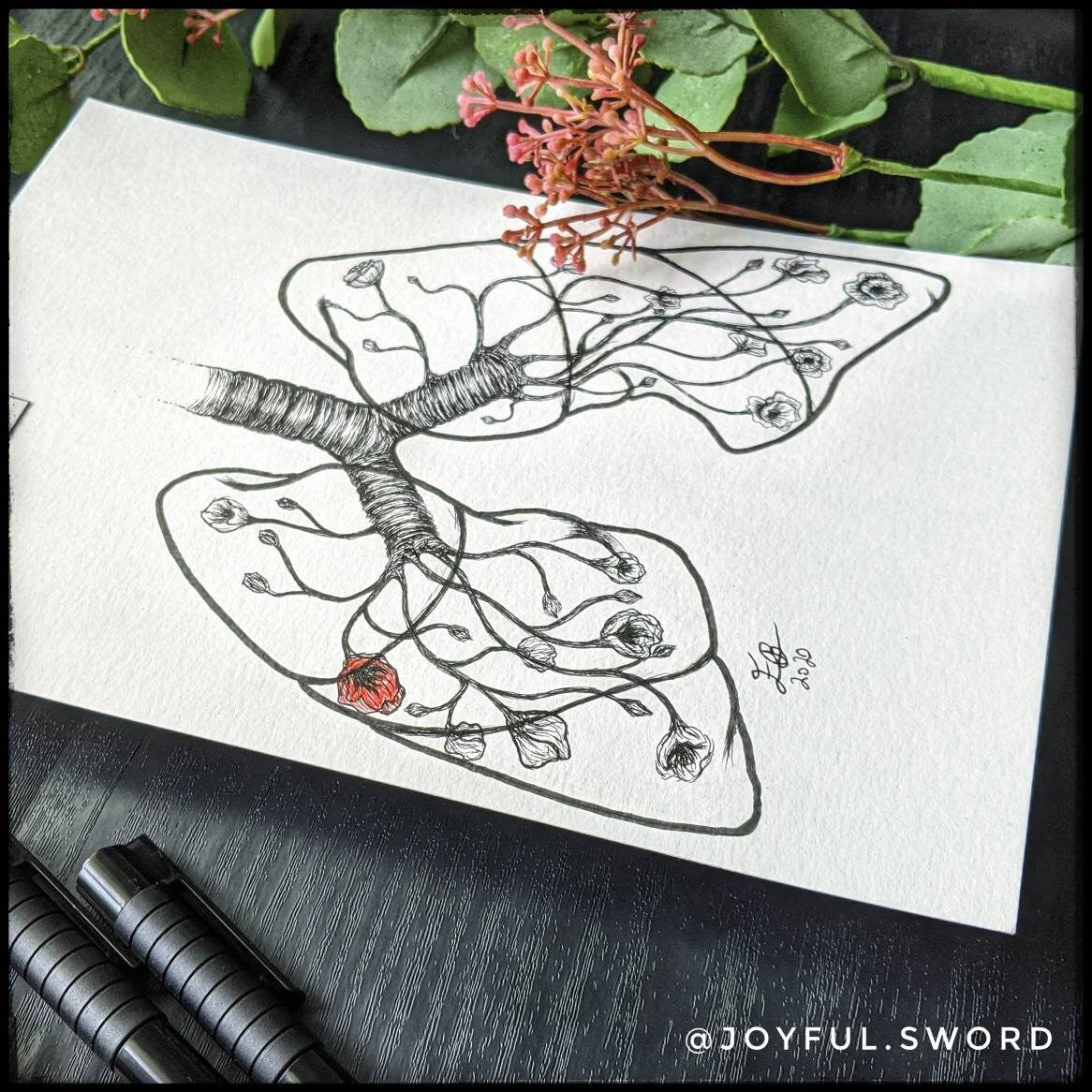 FLORAL LUNGS ORIGINAL, anatomical lungs, Poppy art, floral tattoo, Lung Anatomy, breathe life, poppies tattoo, flower organs, floral organ