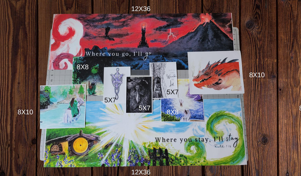LOTR Art Print Bundle | Mordor and Shire Painting | Middle Earth gift | Lord of the rings prints | Tree beard | grey havens
