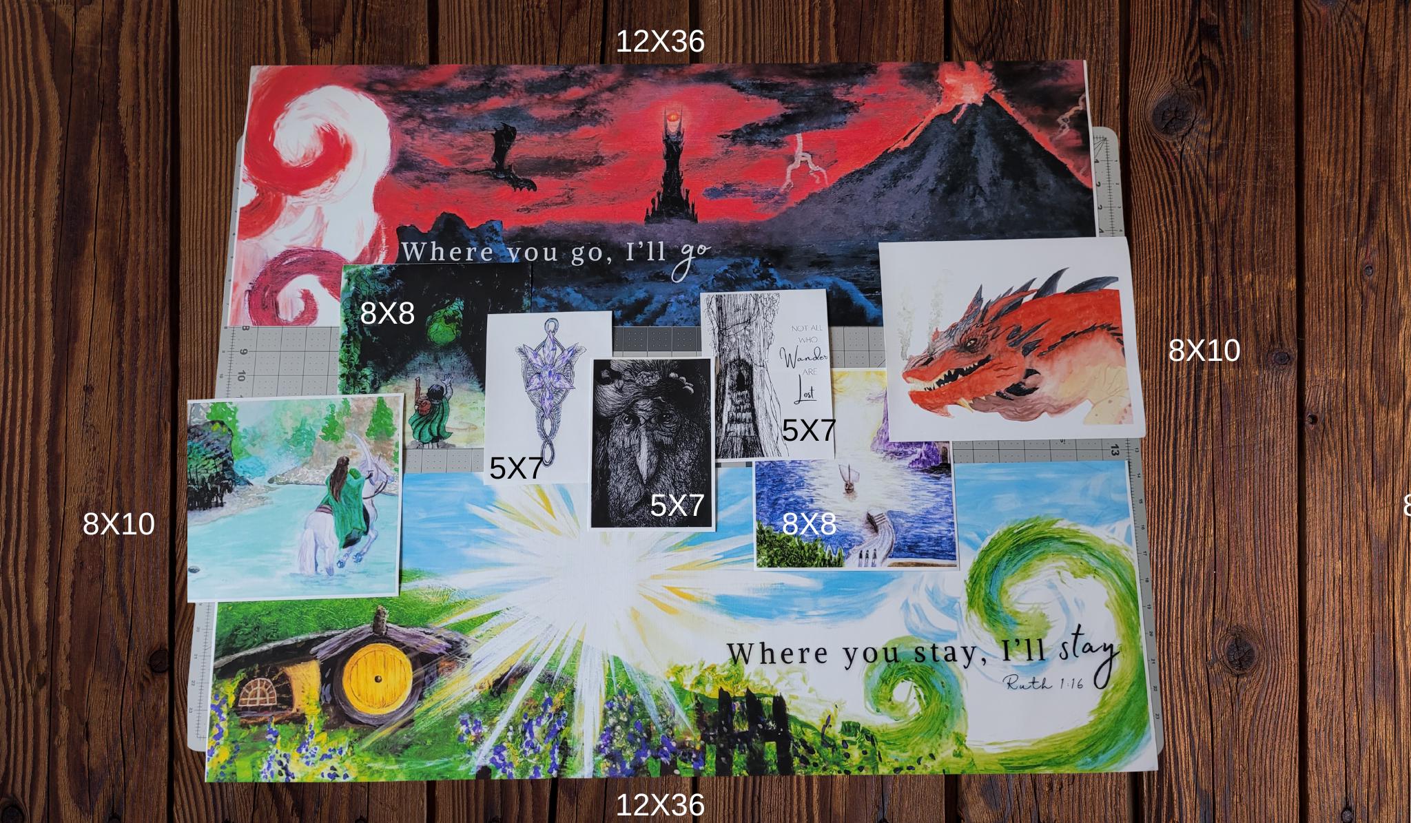 LOTR Art Print Bundle | Mordor and Shire Painting | Middle Earth gift | Lord of the rings prints | Tree beard | grey havens