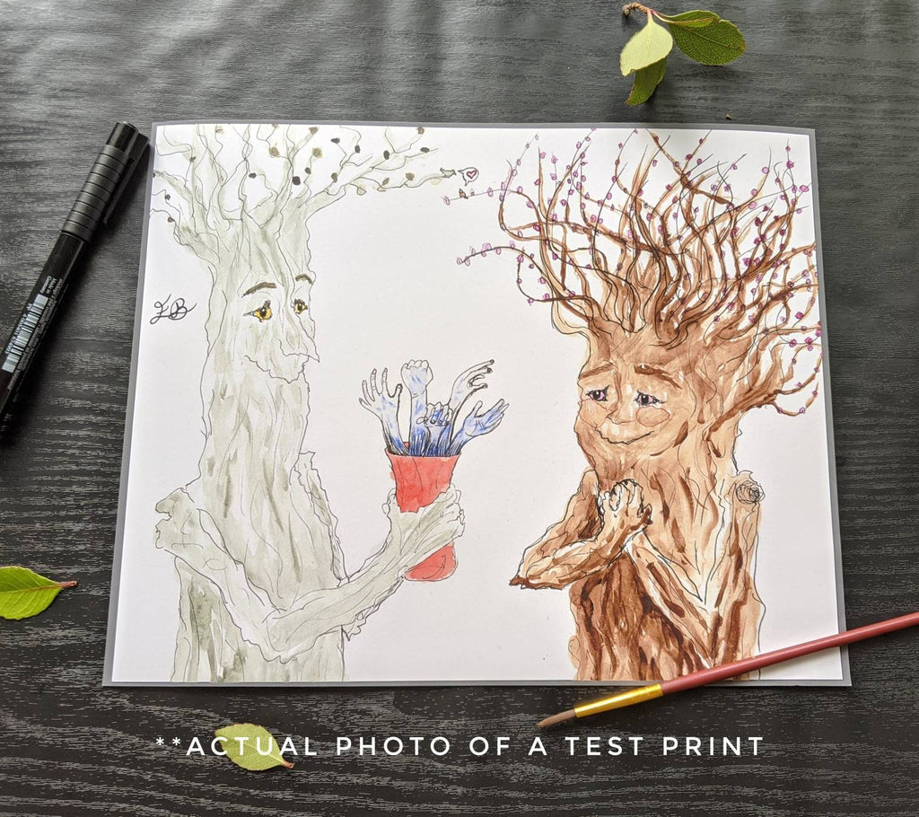 Treebeard finds an Entwife print, romance trees, tree people, tree nymph, ent wife, macabre romance, bouquet orchids, punny valentine