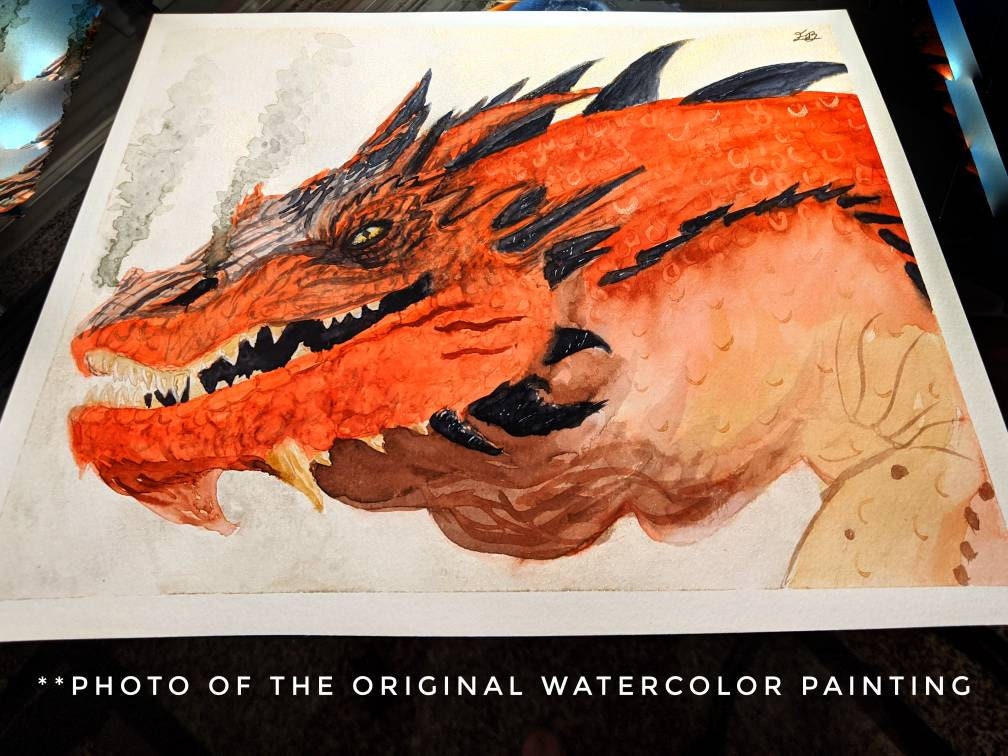 Smaug The Dragon, The Lord of the Rings Poster, Dragon Watercolor, Fantasy Illustration Print, Dragon Wall Art, The lord of the rings