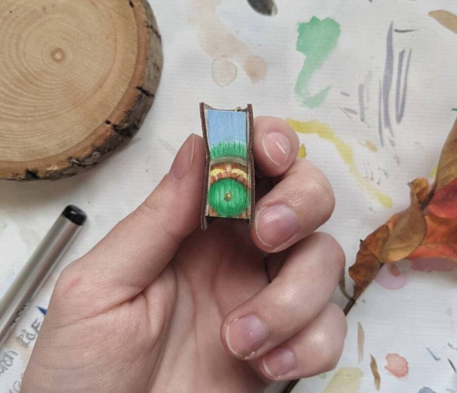 Hobbit door micro fore edge painting necklace, the Hobbit book necklace,  lord of the rings book necklace