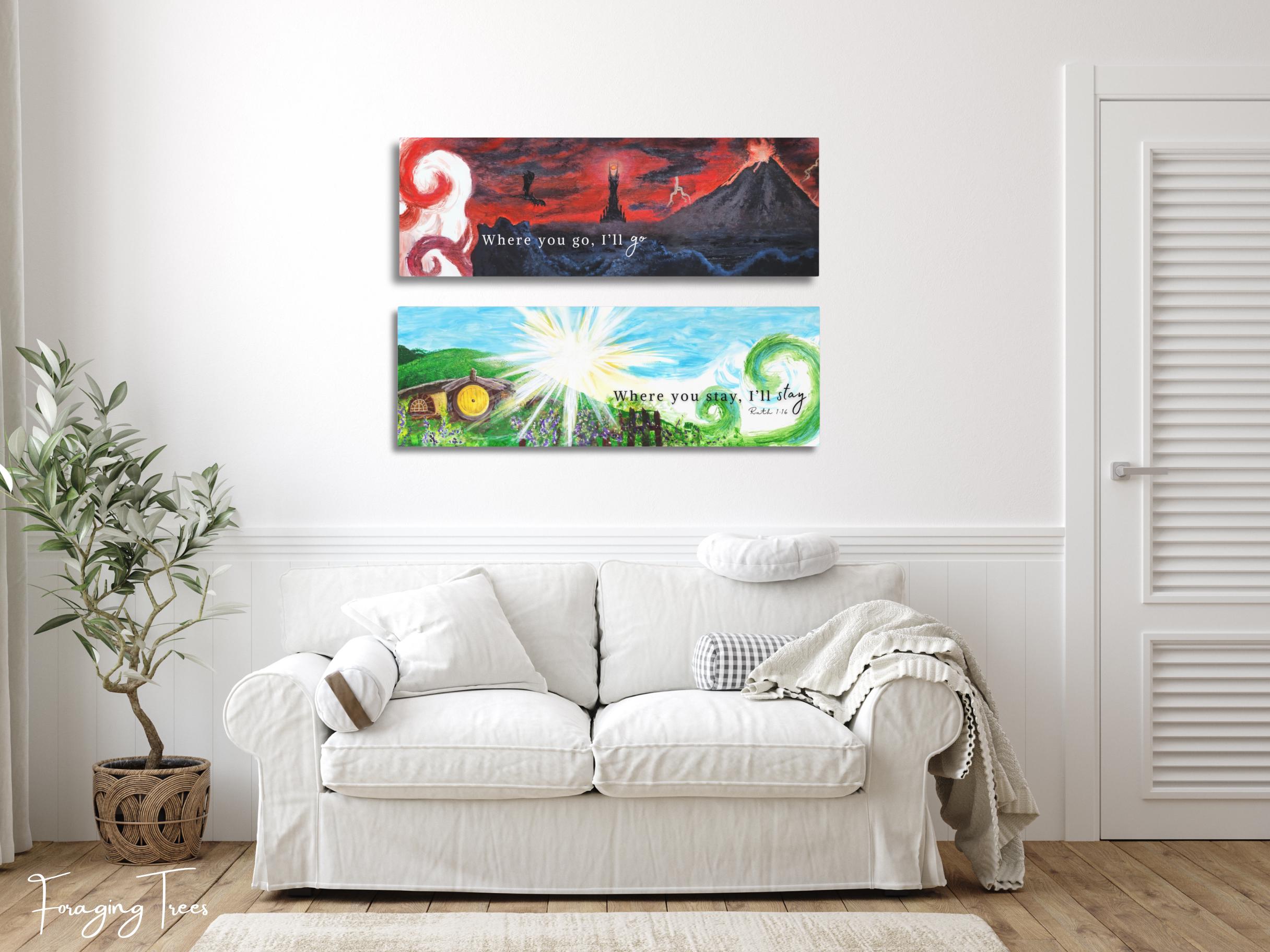 Lord of the Rings Book Art Print Set | Middle-earth Wall Decor | Tolkien-Inspired Watercolor | Hobbit & LOTR Wedding Gift