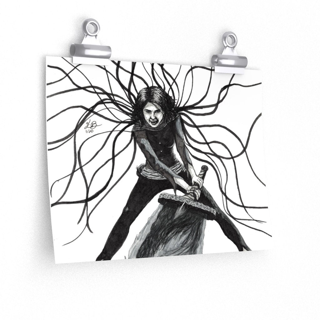 Vin Mistborn Art Print • Mistcloak Warrior with Koloss Sword • Brandon Sanderson Fan Art • Fantasy Bookish Wall Decor • The Survivor's Heir