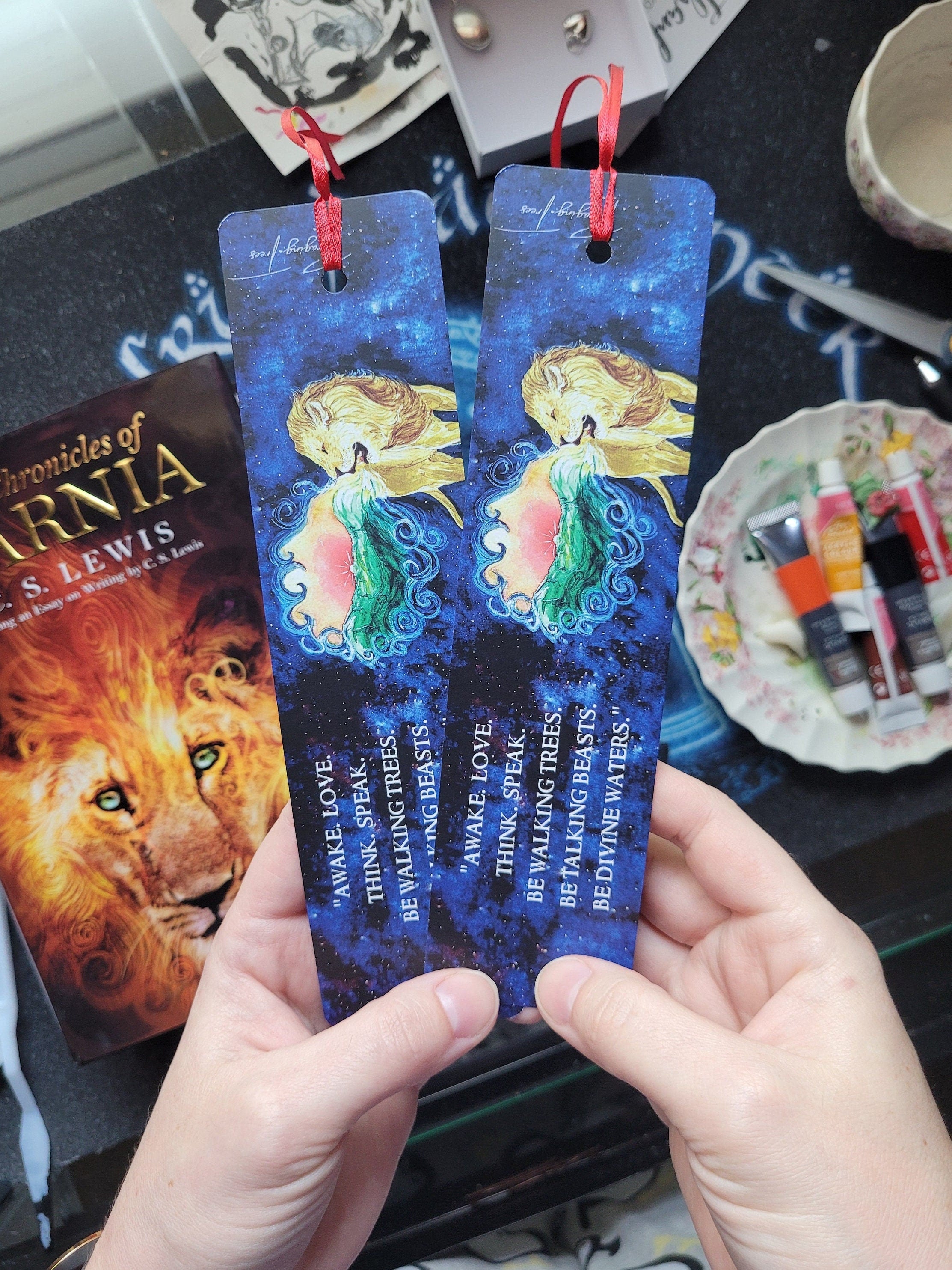 The Chronicles of Narnia bookmark, Narnia bookmark, Aslan's Creation Song Watercolor bookmark, aslan bookmark