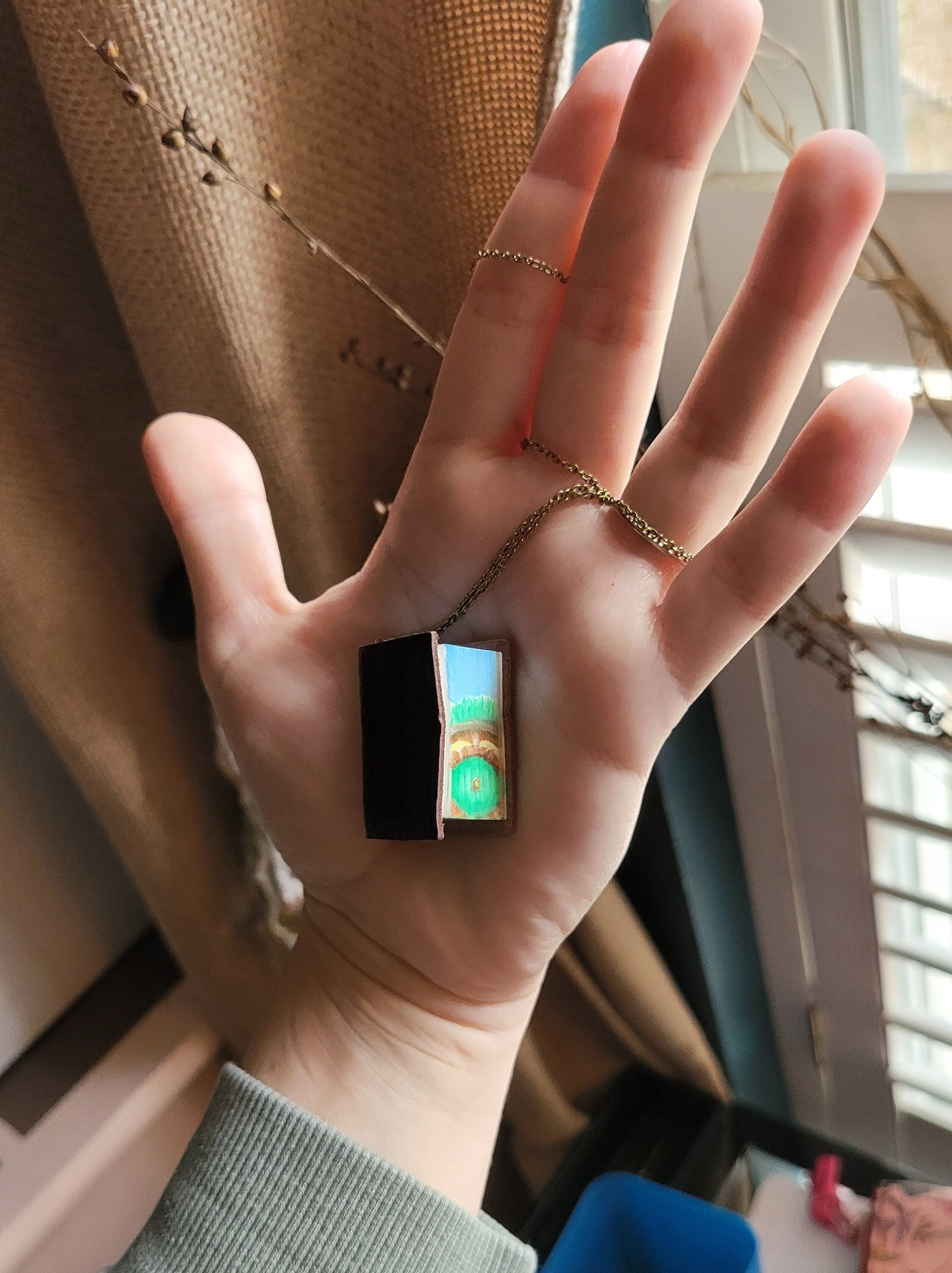 Hobbit door micro fore edge painting necklace, the Hobbit book necklace,  lord of the rings book necklace