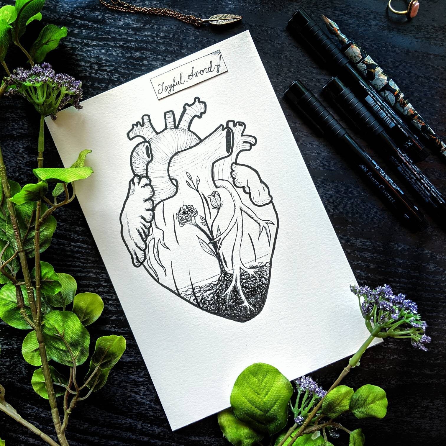 Floral Anatomical Heart Original, heart anatomy, heart tattoo, chd warrior, flower heart, floral heart, heart flowers, love garden, roots