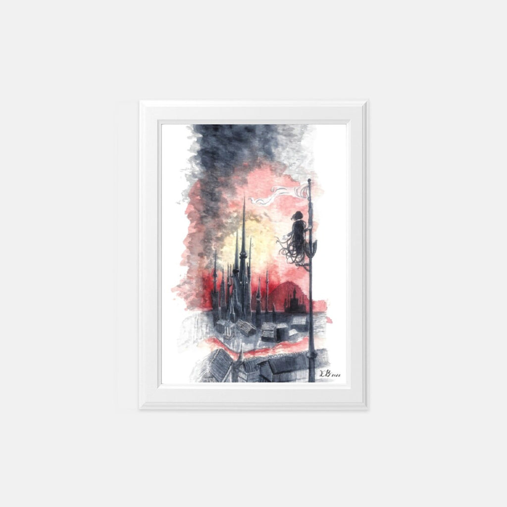 Luthadel Skyline, Mistborn Inspired Watercolor Print 5x7"