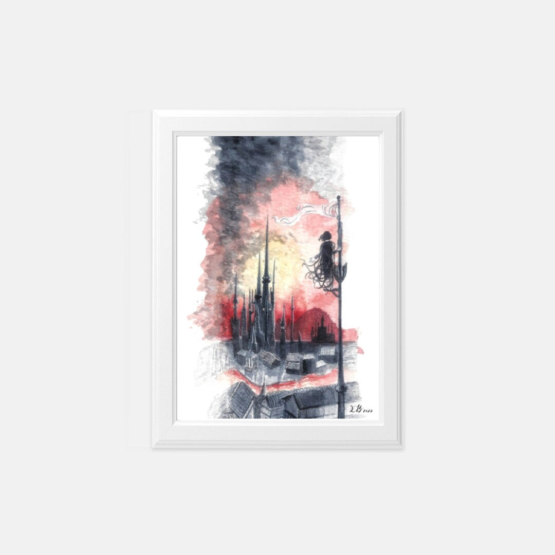 Luthadel Skyline, Mistborn Inspired Watercolor Print 5x7"