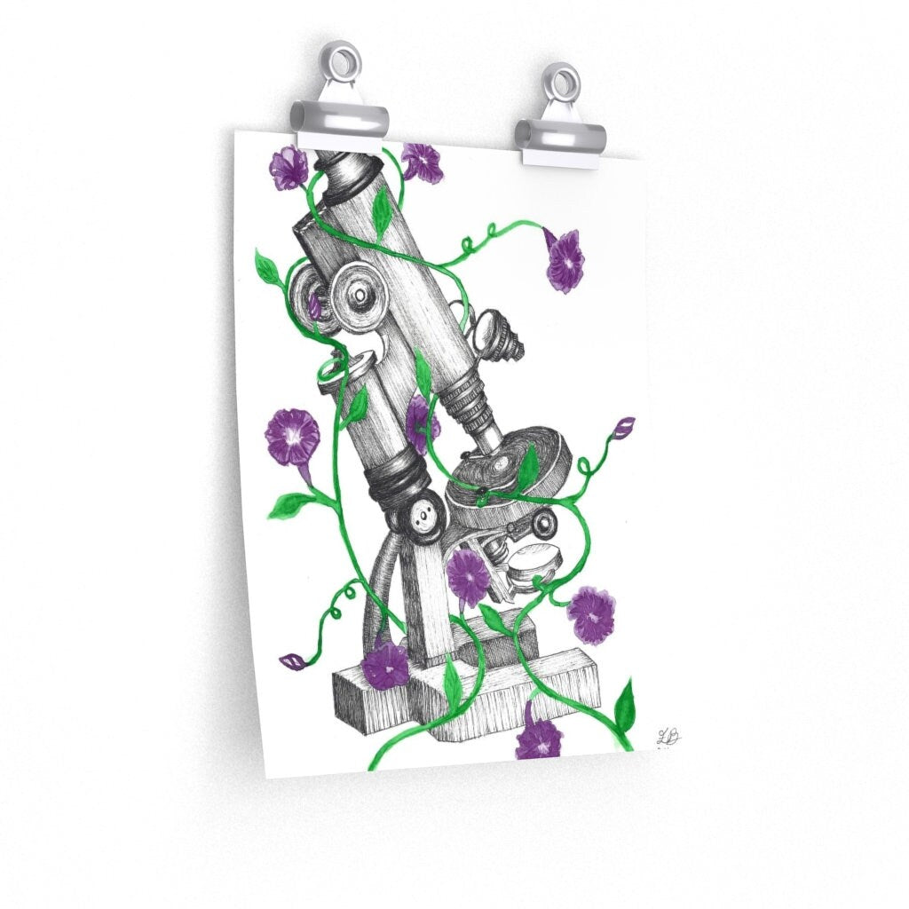 Vintage Floral Microscope Art Print, Flower Microscope, vine microscope, watercolor microscope