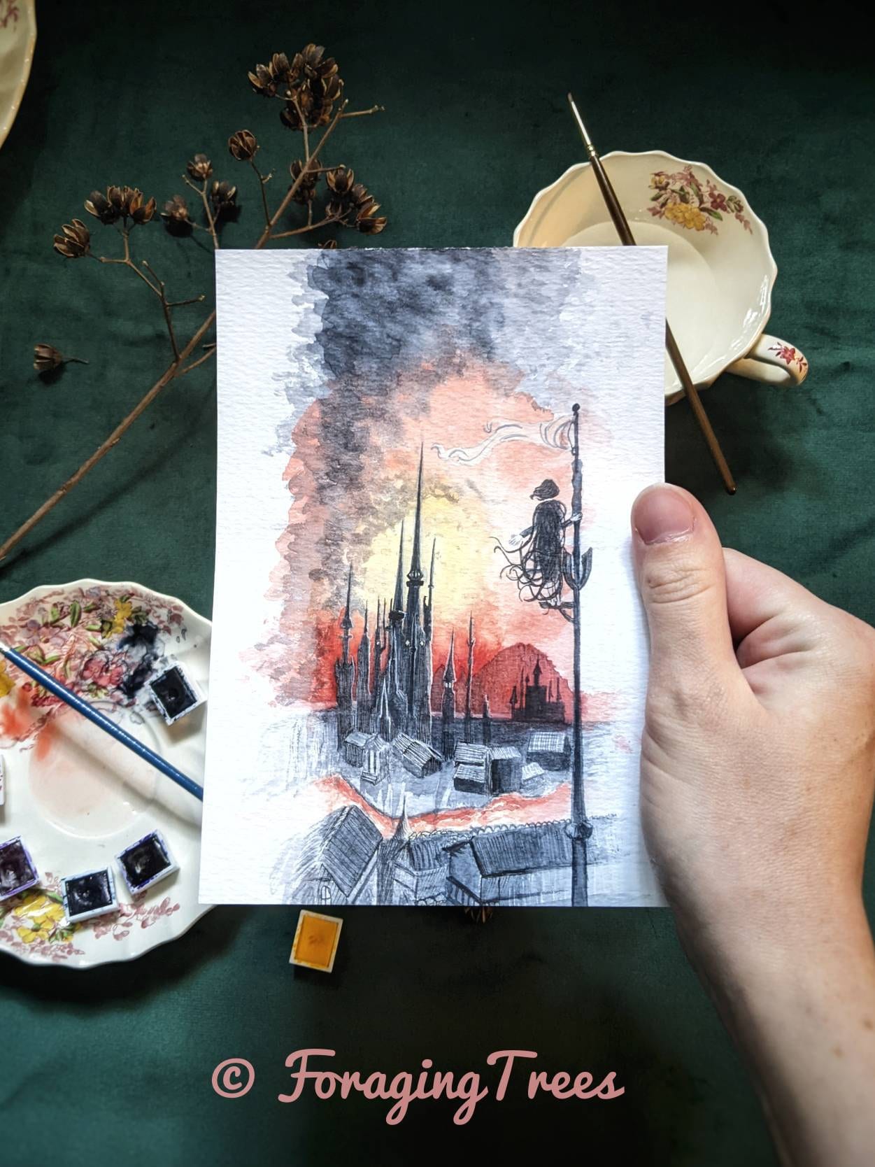 Luthadel Skyline, Mistborn Inspired Watercolor Print 5x7"