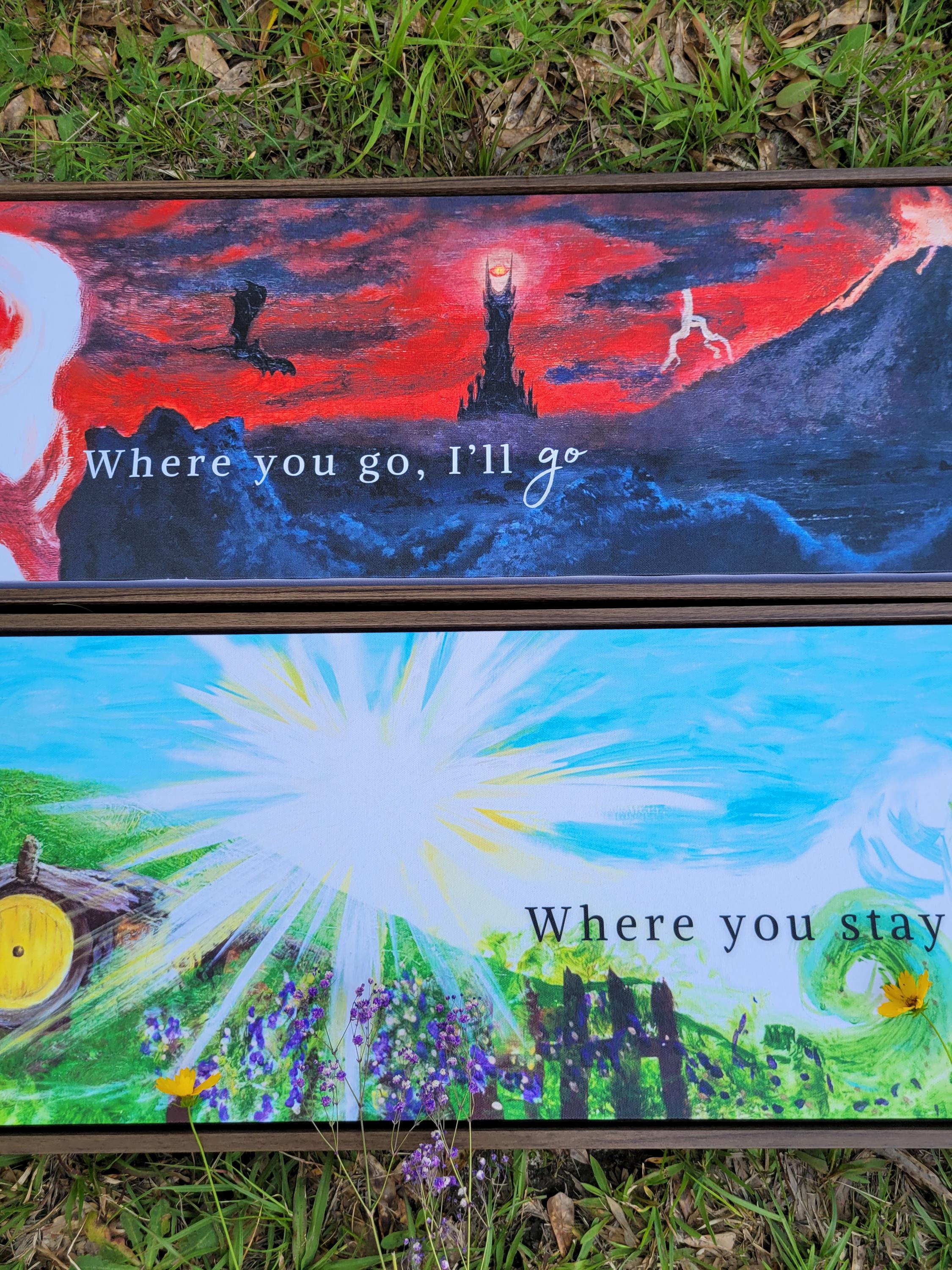 Where You Go I'll Go Lord of the Rings Framed Canvas Art Print Set | Middle-earth Wall Decor | Tolkien-Inspired Watercolor