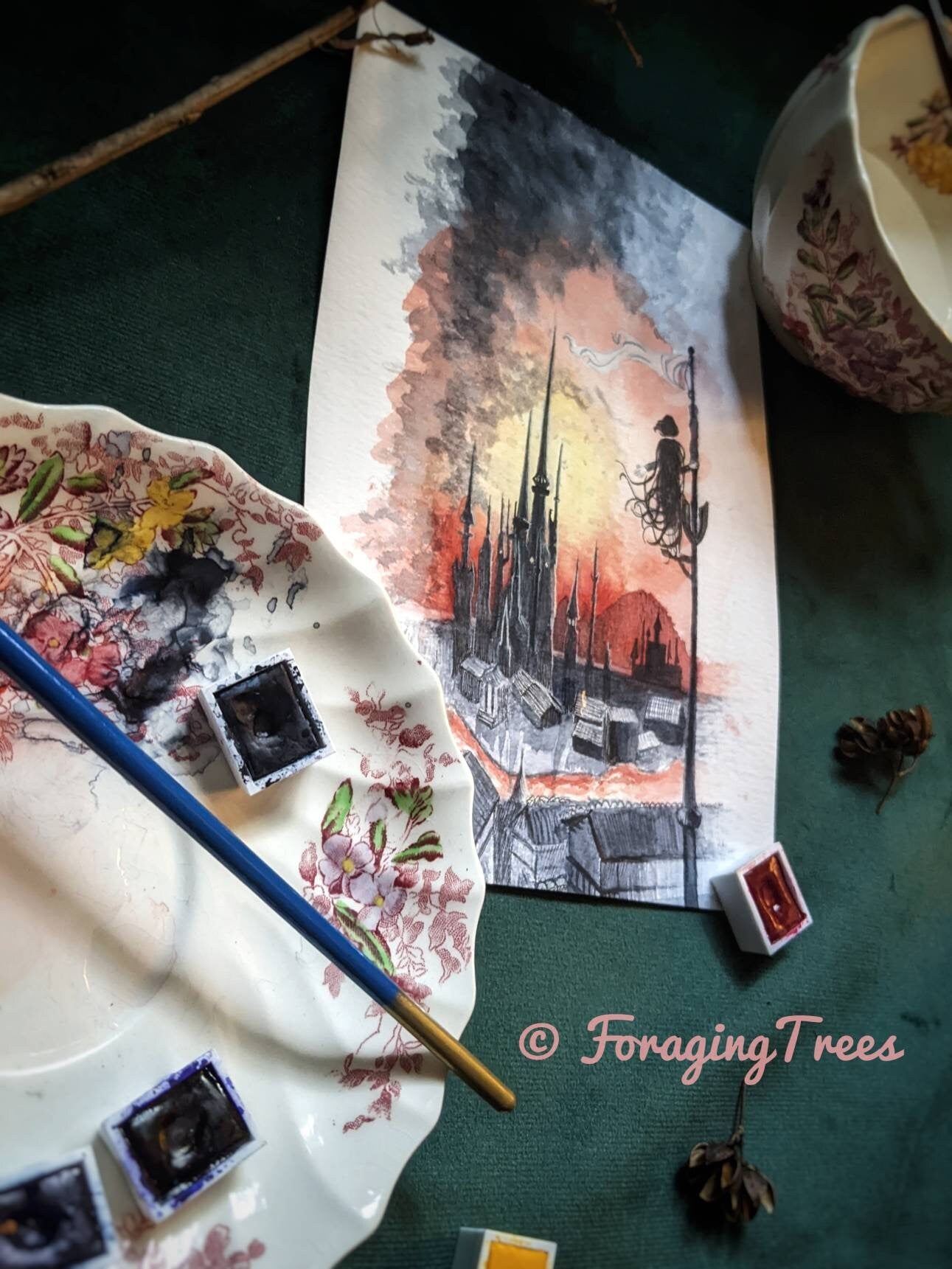 Luthadel Skyline, Mistborn Inspired Watercolor Print 5x7"
