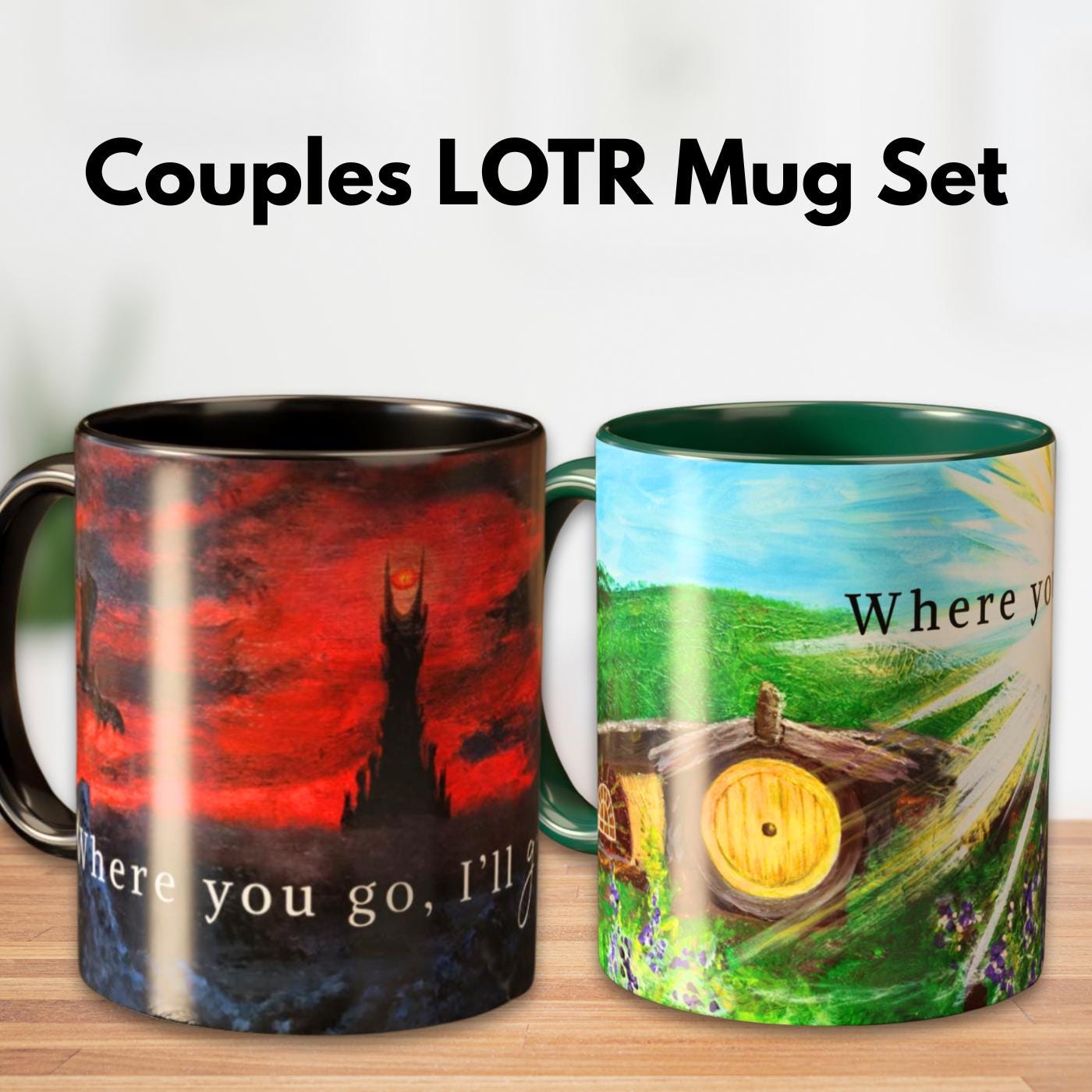 Where You Go I'll Go Where You Stay I'll Stay Mug Set | Lord of the Rings Couples Gift | Christian Marriage Mugs | Mordor & Shire Coffee Cup