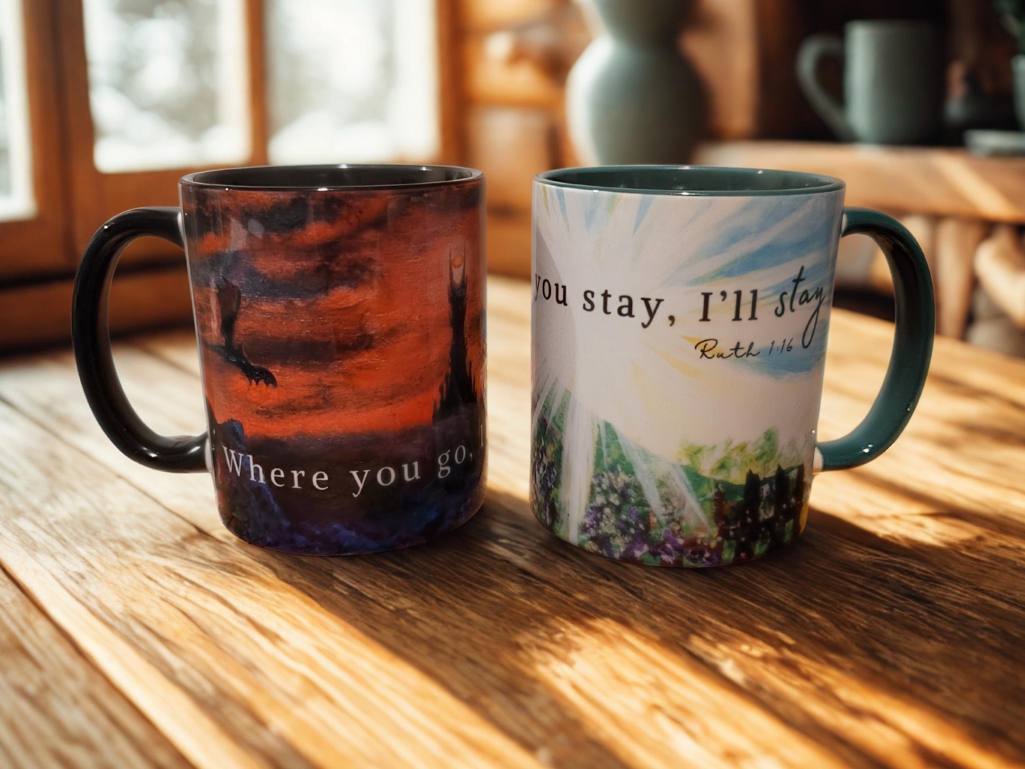 Where You Go I'll Go Where You Stay I'll Stay Mug Set | Lord of the Rings Couples Gift | Christian Marriage Mugs | Mordor & Shire Coffee Cup