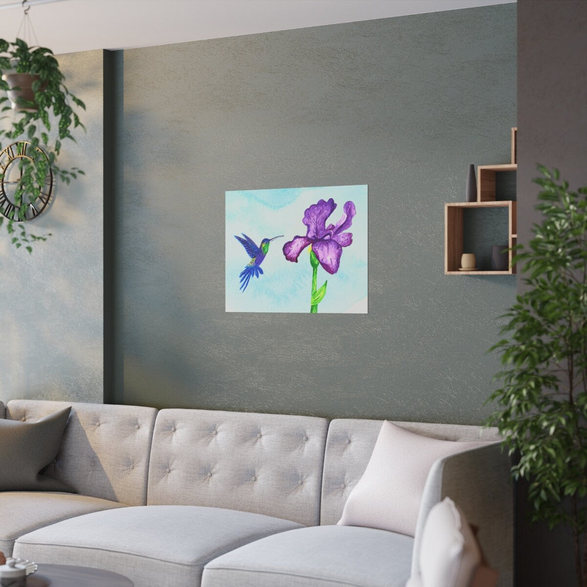 Mexican Violetear Hummingbird Watercolor, purple iris hummingbird, blue and green humming bird, hummingbird enthusiast, hummingbird gift