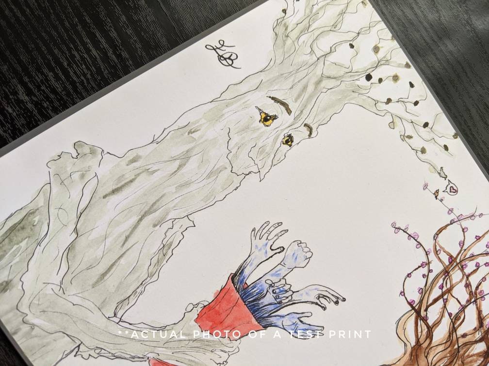 Treebeard finds an Entwife print, romance trees, tree people, tree nymph, ent wife, macabre romance, bouquet orchids, punny valentine