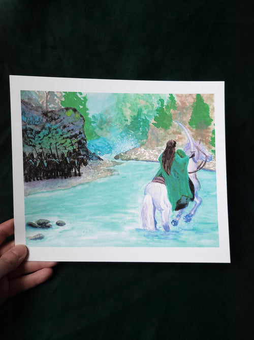 Arwen vs Nazgul River Chase Scene - Lord of the Rings Inspired Art Print