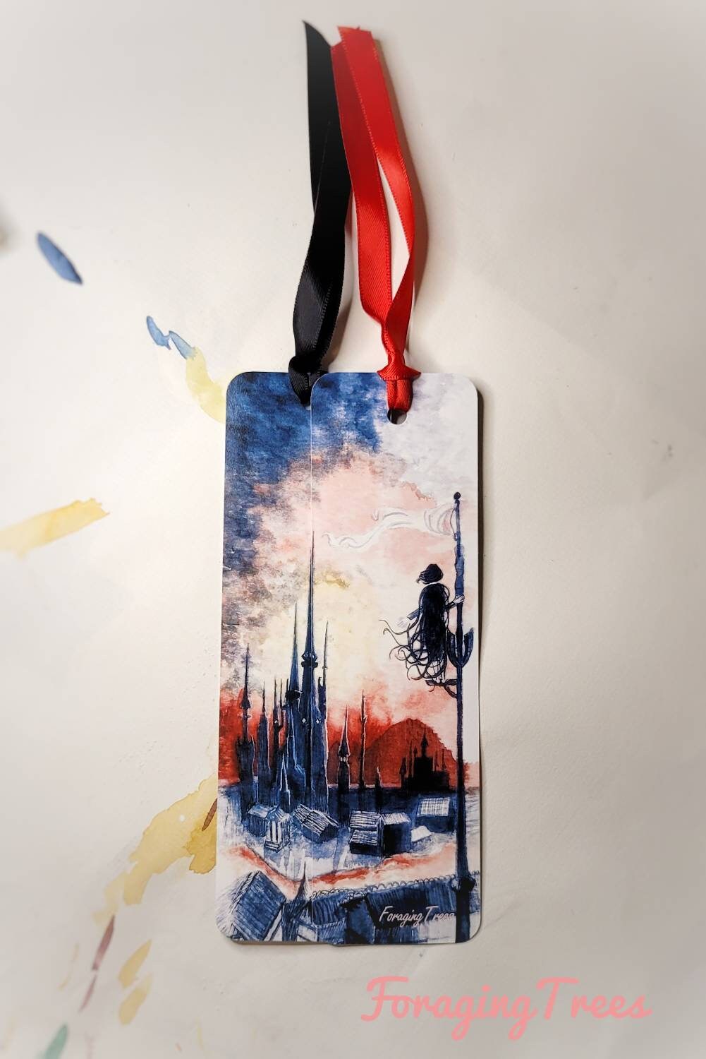Mistborn bookmark, Vin overlooking the hill of one thousand spires, Luthadel Skyline Watercolor bookmark