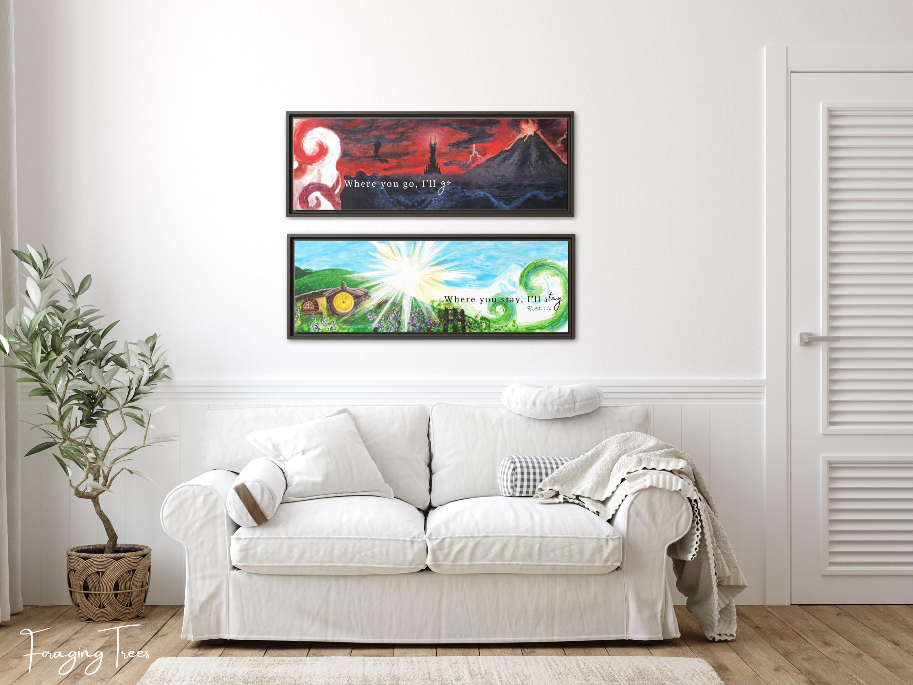 Where You Go I'll Go Lord of the Rings Framed Canvas Art Print Set | Middle-earth Wall Decor | Tolkien-Inspired Watercolor