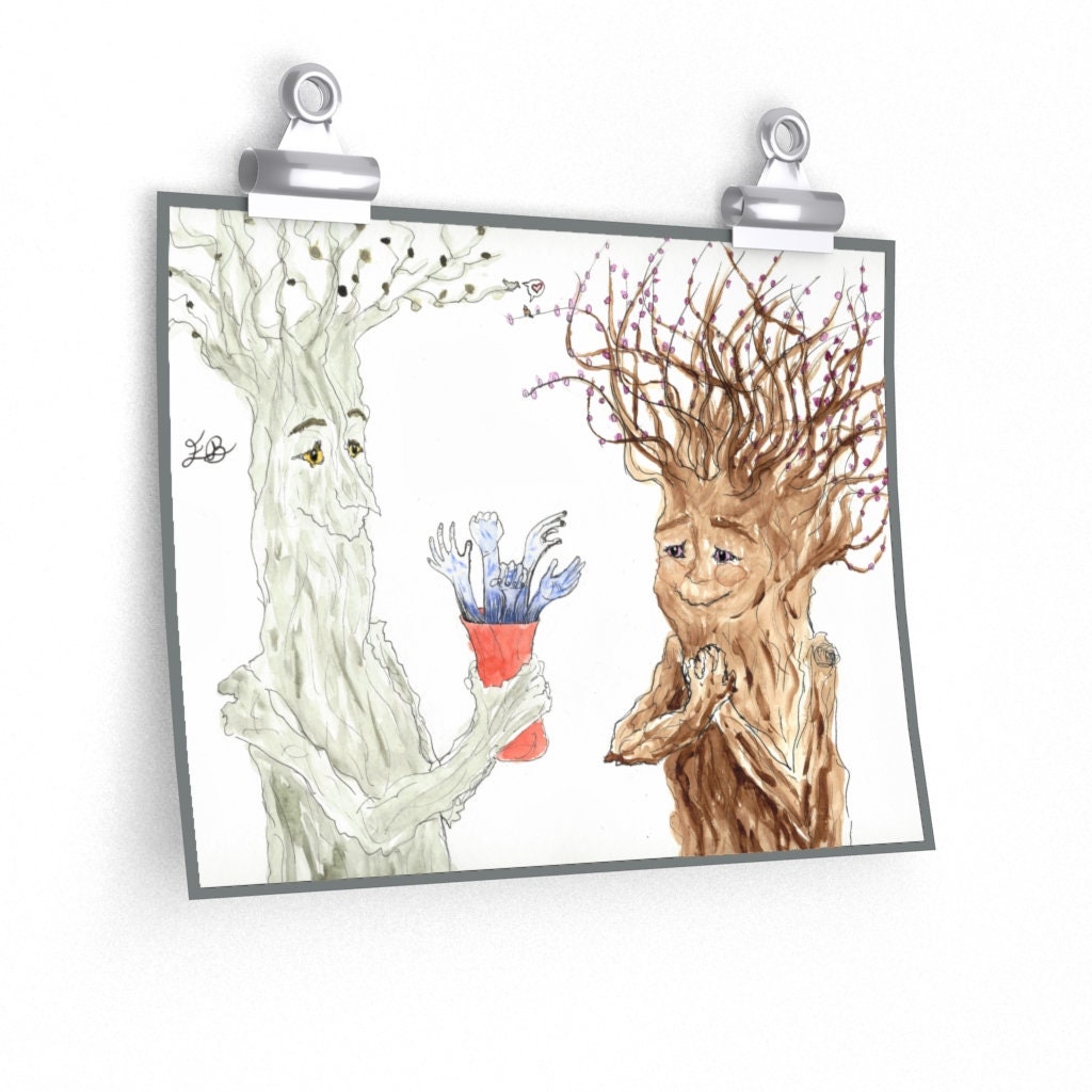 Treebeard finds an Entwife print, romance trees, tree people, tree nymph, ent wife, macabre romance, bouquet orchids, punny valentine