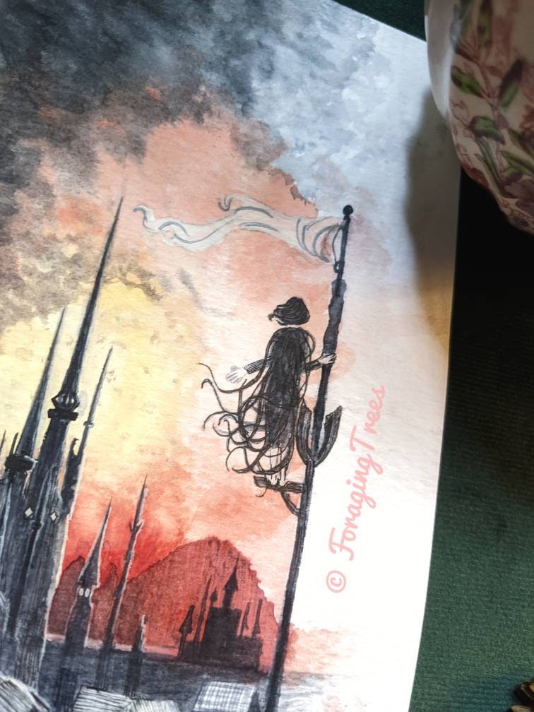 Luthadel Skyline, Mistborn Inspired Watercolor Print 5x7"