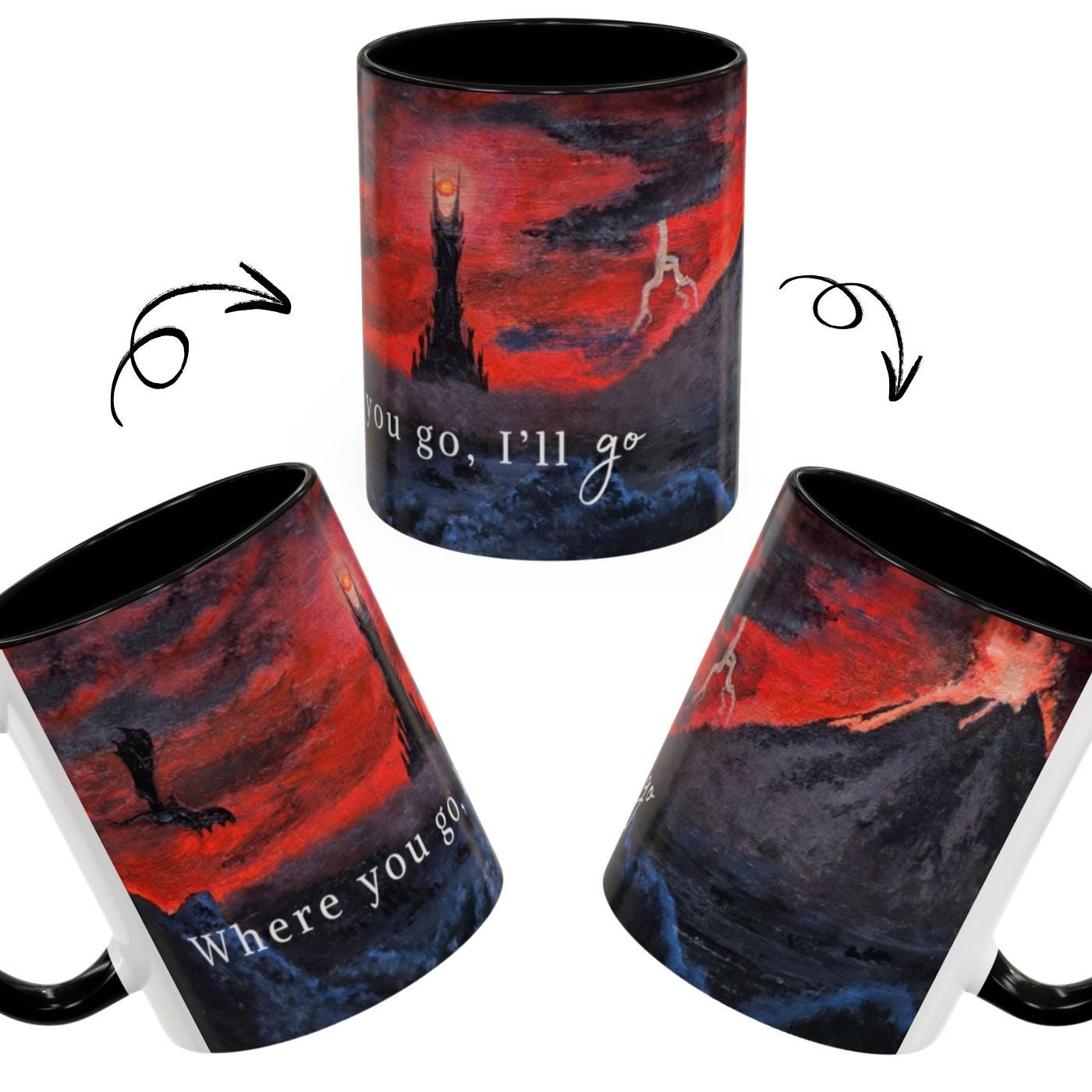 Where You Go I'll Go Where You Stay I'll Stay Mug Set | Lord of the Rings Couples Gift | Christian Marriage Mugs | Mordor & Shire Coffee Cup
